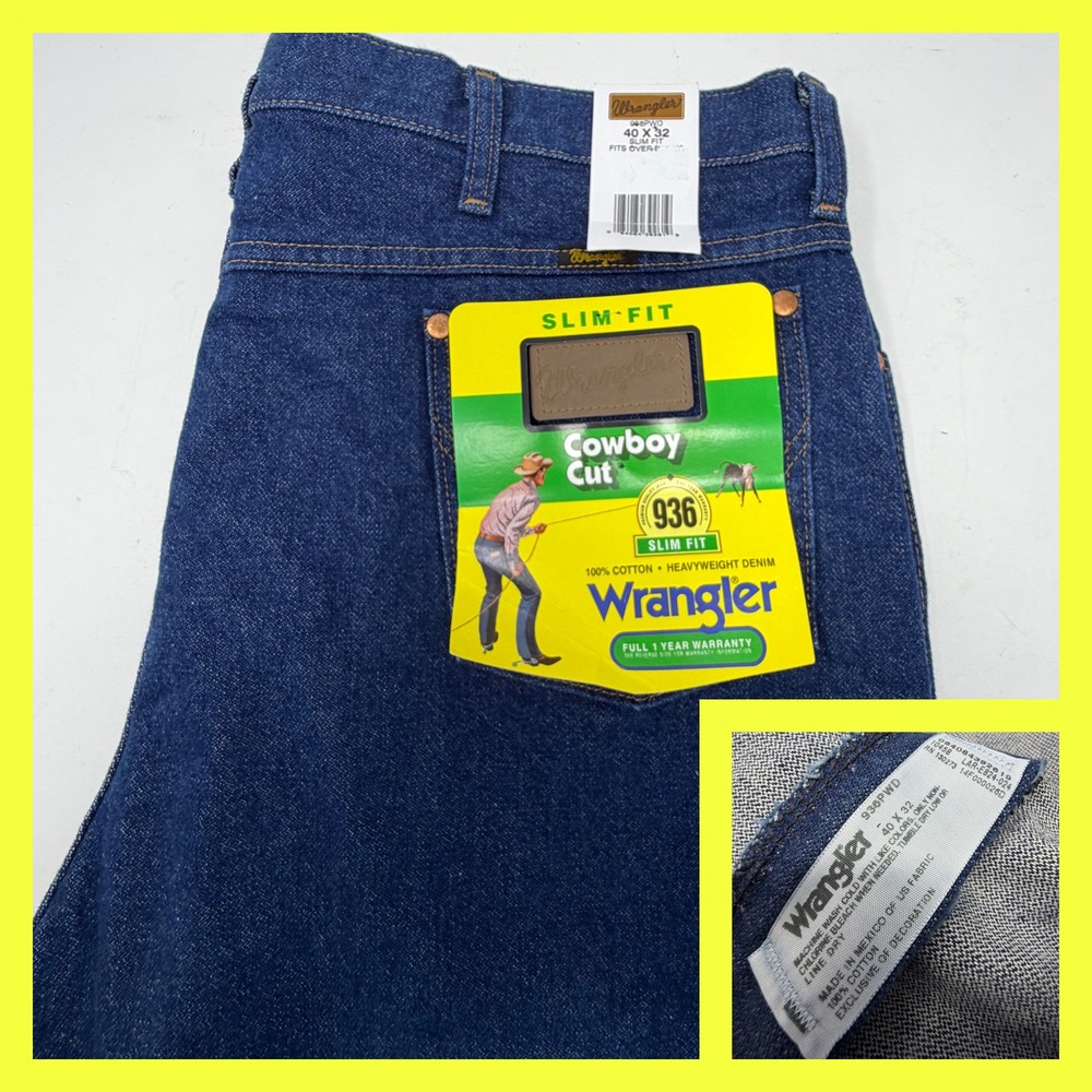 Wrangler 936PWD Cowboy Cut Slim Fit Jeans 40x32 NWT Rigid Indigo Heavyweight